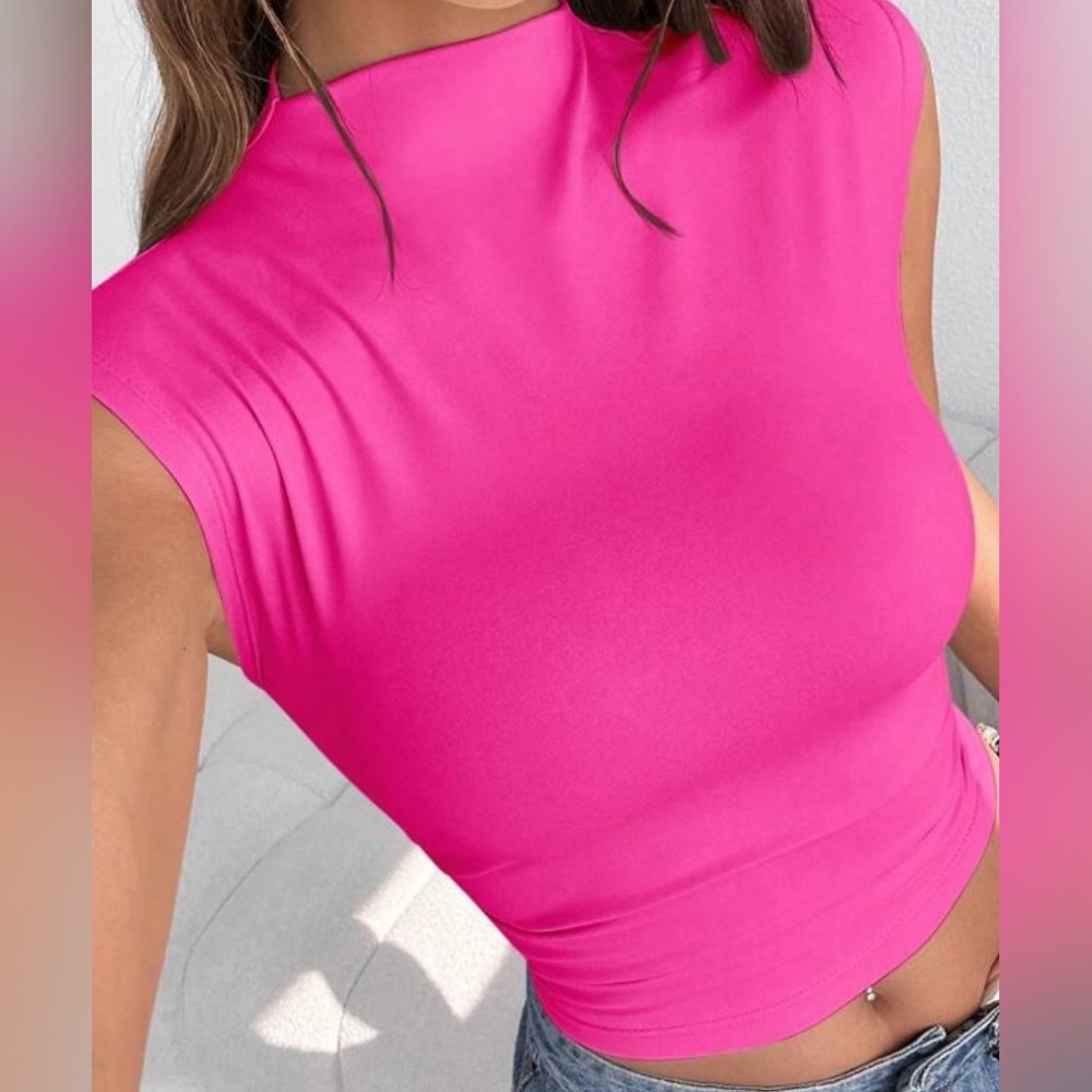 Sz M  * EZwear Tank/Pink Mock Neck Sleeveless Top - SHEIN / Evolu SHEIN